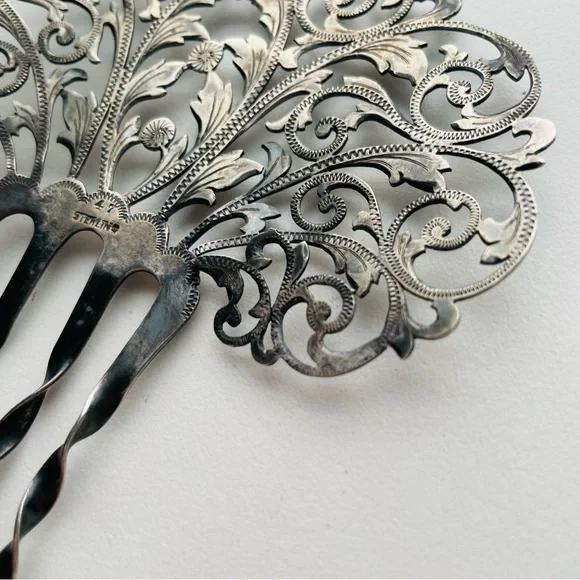 sterling Hair Comb Peinetta Mantilla Tango Flamenco Accessory Filigree - Picture 14 of 16